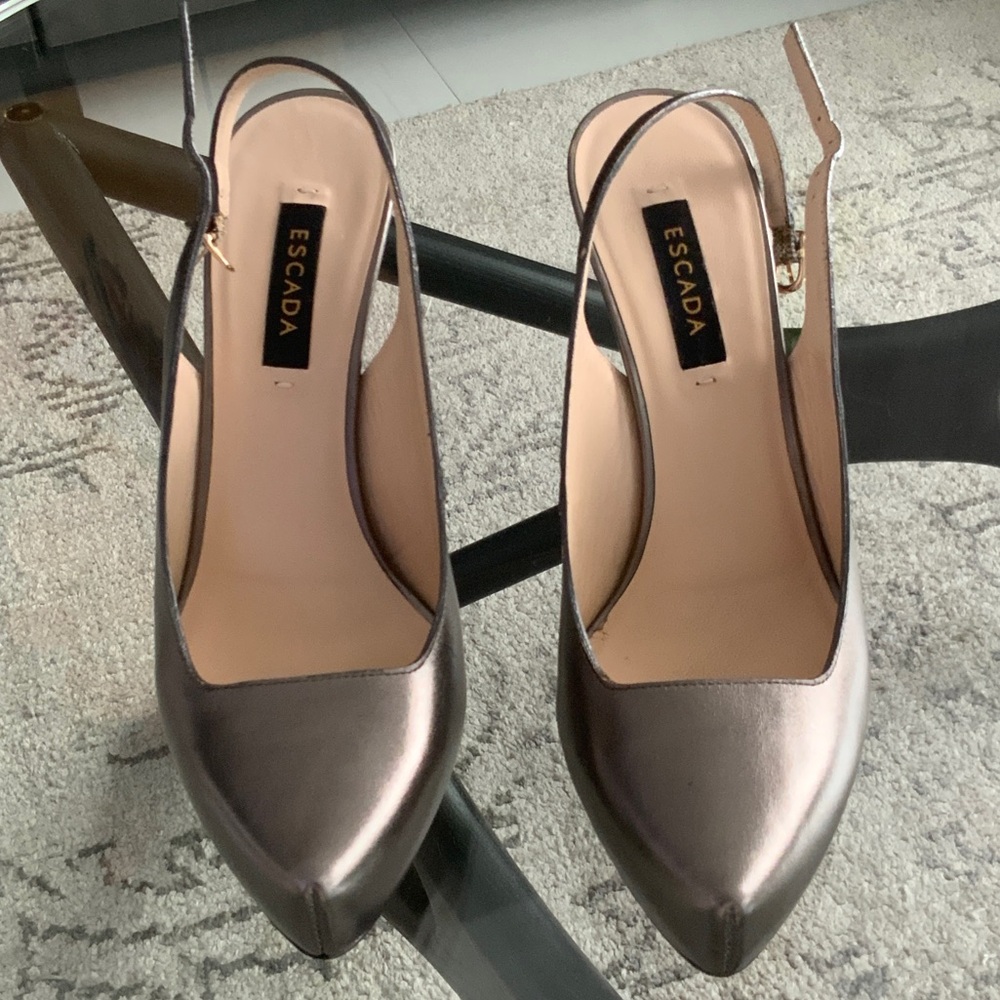 Escada Silver Slingback Heels - 36